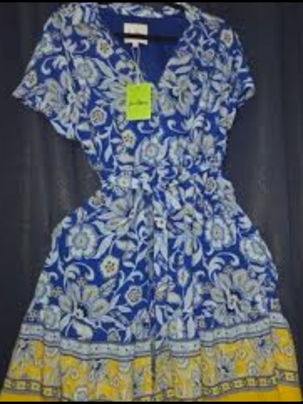 Sam Edelman Persian Garden Mini Floral Shirt Dress Blue with Contrast Hem NWT - Picture 2 of 4